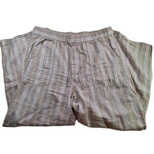 Gap Wide Leg Linen Blend Pants Women's Size Large Khaki Stripe Coastal Beach